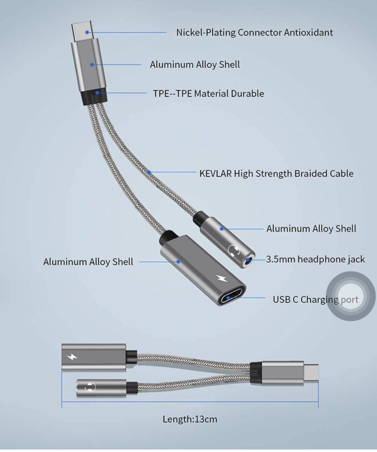 USB-C to 3.5mm Headphone Adapter & Charging Cable
