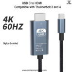 Type C to HDMI Cable (2m),60Hz,4K Spport For iPhone, iPad ,Mac