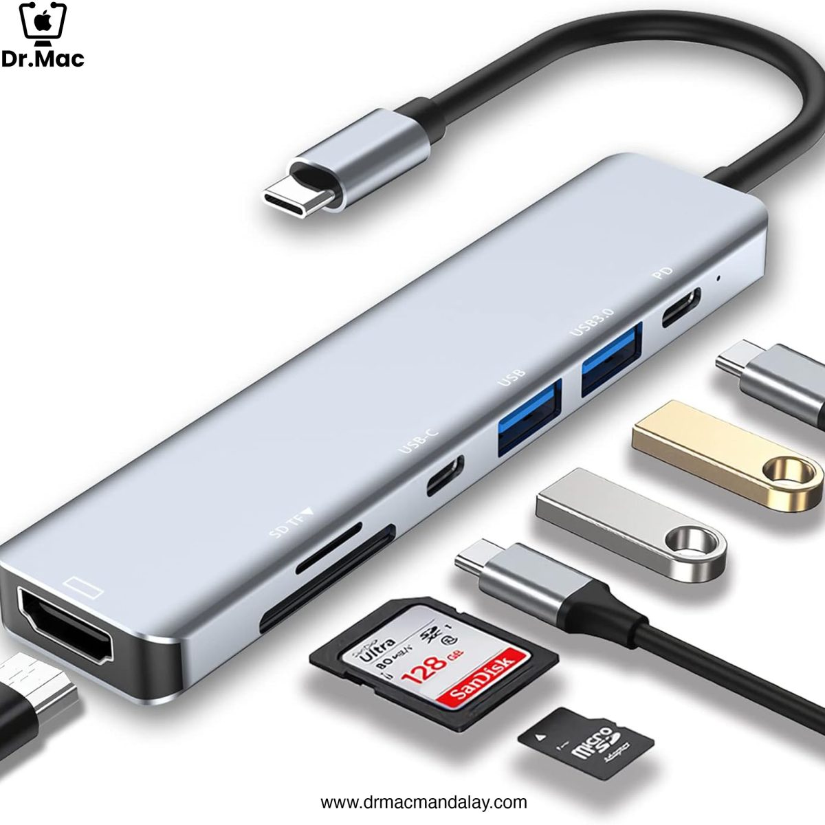 7 in 1 usb type c hub adapter with 4k hdmi, usb 3.0