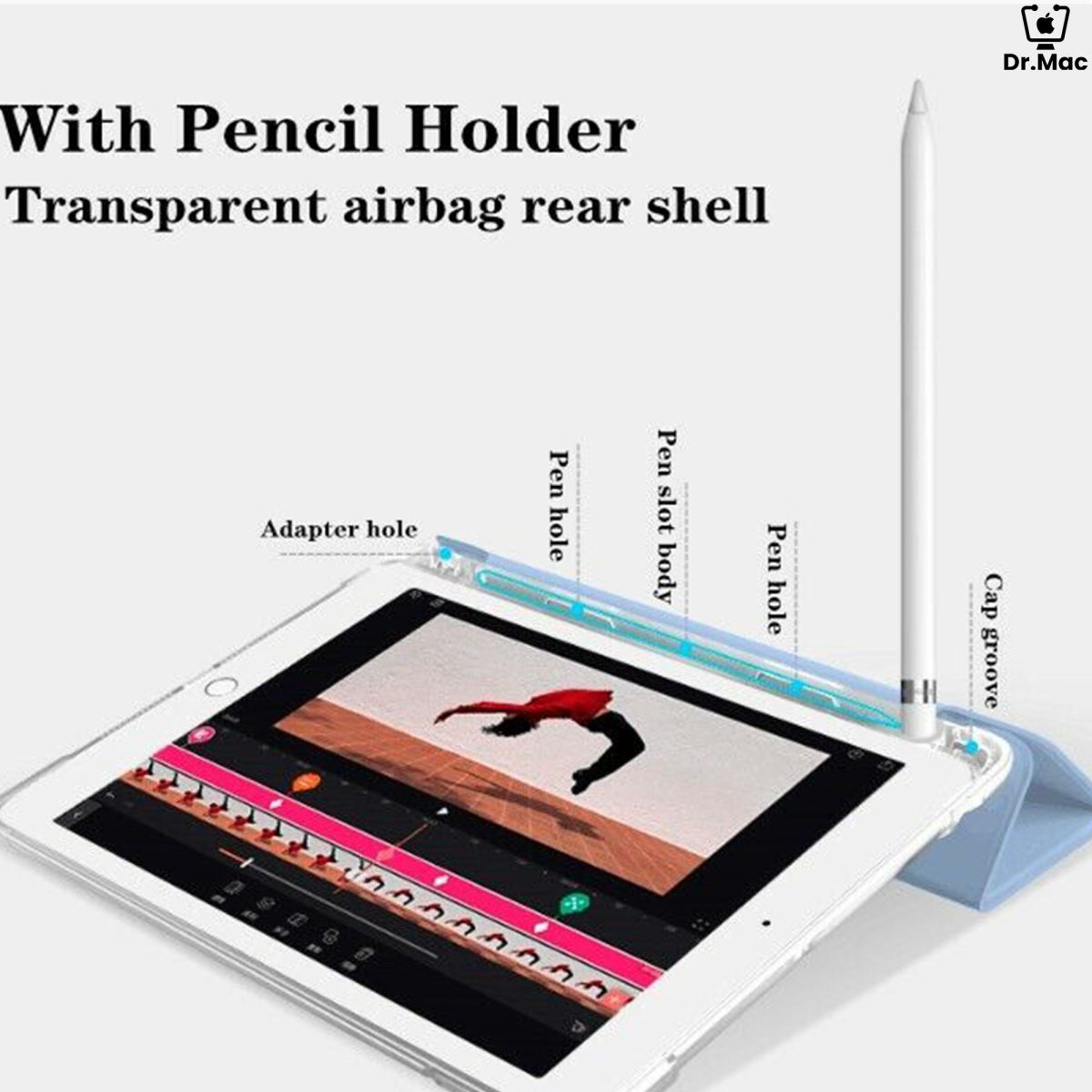 ipad 10.2" 7th,8th,9th gen r clear case with pencil holder