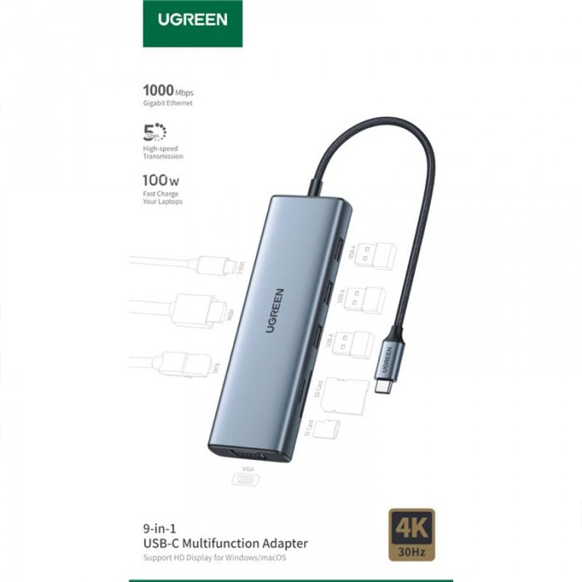 UGREEN 9 in 1 USB C Hub 4K HDMI USB HUB 100W Multiport Adapter