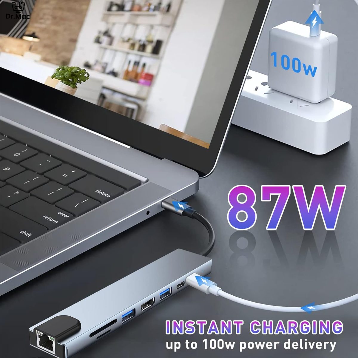 8 in 1 USB C Hub 4K HDMI USB HUB 100W Multiport Adapter